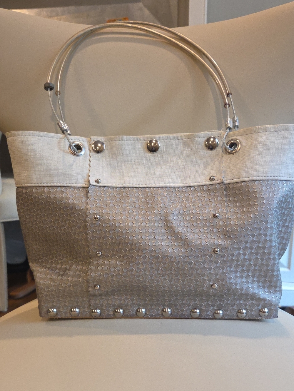 Hardwear byRenee  Silver & Cream Studded Tote Bag